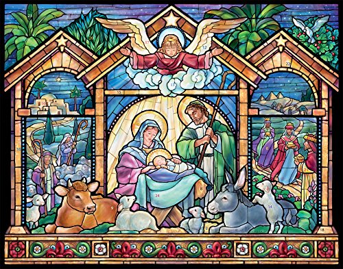 Stained Glass Nativity Advent Calendar (Countdown to Christmas) with Bible Text Nativity Story by Vermont Christmas Company