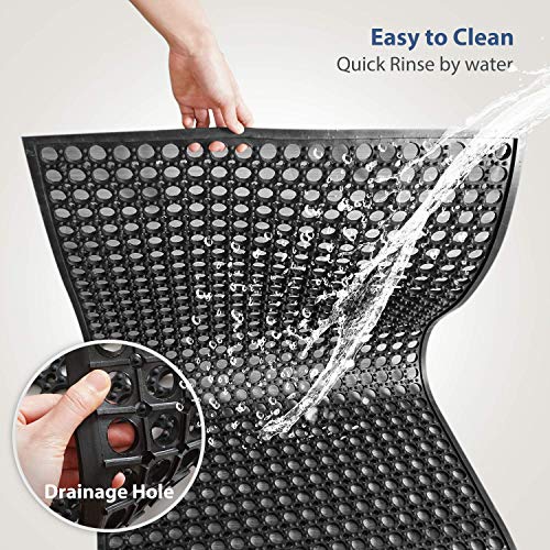 Outdoor Rubber Mat Kitchen Anti-Fatigue Floor Mats (24" x 36") Restaurant Bar Floor Mat New Rubber Non Slip Drainage Mat Black - size: 36"L x 24"W x 0.4"Th
