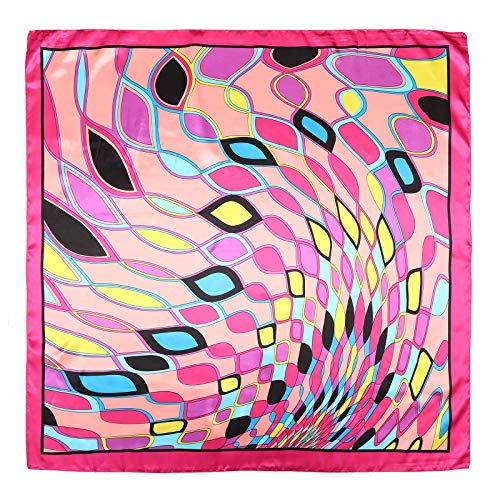 AWAYTR 35” Large Satin Square Head Scarf - 2Pcs Silk Like Floral Head Scarves Square Satin Hair Scarf Bandanas for Women - color: Elliptical Grid(rose+blue)