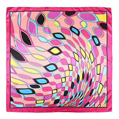 AWAYTR 35” Large Satin Square Head Scarf - 2Pcs Silk Like Floral Head Scarves Square Satin Hair Scarf Bandanas for Women - color: Elliptical Grid(rose+blue)