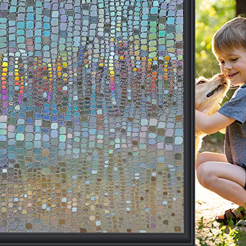 Stained Glass Window Privacy Film,3D Rainbow Static Cling,Brown 17.5"x78.7" | Decorative Window Sticker, Prism Holographic Effect, Sun Blocking, Privacy Protection, Non Adhesive for Bathroom & Door - color: Brown-z, size: 17.5 x 78.7 Inch