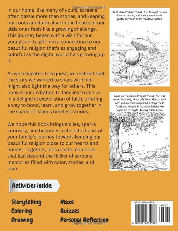 Prophet Yunus (AS) & the Great Whale: Kids Islamic Coloring & Activity Book | Age 4 - 10