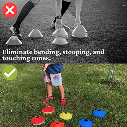 Versatyle Agility Training Cones Set with Retractable Cone Pickup Stick, 12 Green 2in Cones and 40in Cone Picker for Sports, Soccer, Football, Basketball, Motorcycle and Traffic Training