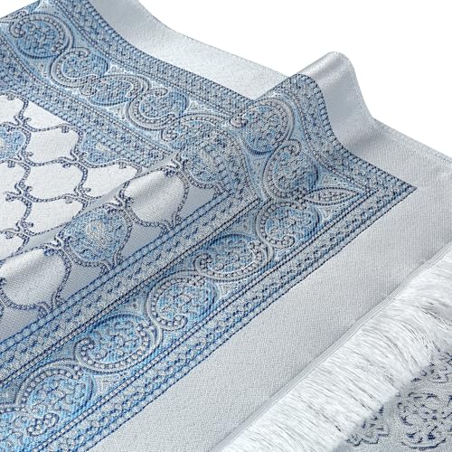 Muslim Prayer Mat | Janamaz | Sajadah | Soft Islamic Prayer Rug | Prayer Carpet Mat for Ramadan, Eid, Hajj, Travel | Islamic Gifts, Blue - color: Blue