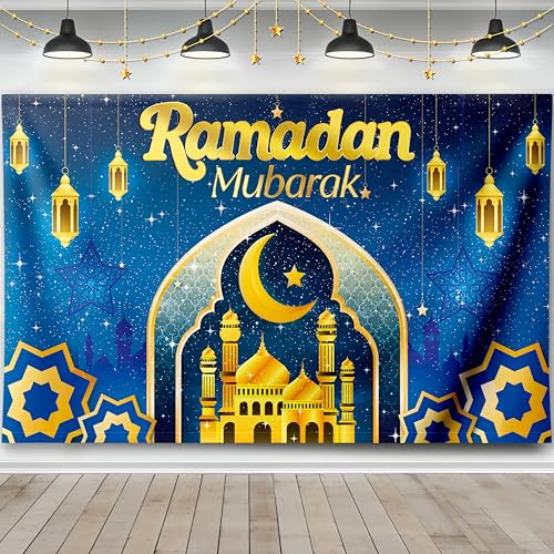 OLEEK Ramadan Mubarak Backdrop - Ramadan Decorations for Home 2026 - ramadan's Decorations Backdrop - Ramadan Mubarak Sign - ramadans Background - ramdan Decor - ramadn Banner for Home - color: Blue
