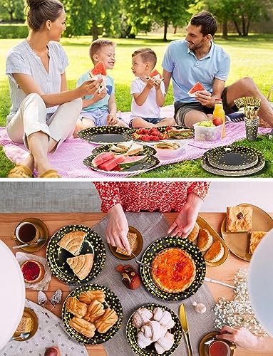 Nkaiso 141Pcs Black Gold Paper Plates and Napkins Party Supplies for20 - color: Black/Gold