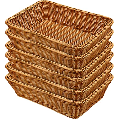 Eccliy 6 Pack Wicker Bread Baskets Woven Serving Basket, 15.8 Inch | Poly Wicker Storage for Gift, Rectangle Rattan Display Trays for Bread Food Vegetables Fruit Snacks Tabletop Restaurant Home - size: 15.8 Inch