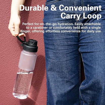 OLDLEY 32 oz Water Bottle with Handle, BPA-Free Tritan Reusable Sports Water Bottle with Leak-Proof Dust Lid, Wide Mouth, Cup Holder Friendly, Half Frosted Clear Bottle for Gym, Travel, Work,Clear - color: Clear