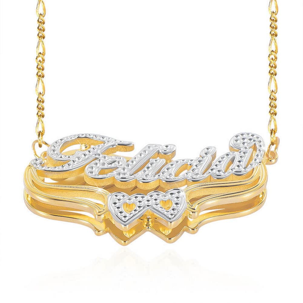 Custom Name Necklace Double Plated Name Necklace Personalized Name Plate Necklaces Name Necklaces for Women 18k Gold Plated Nameplate Pendant - color: Style 50