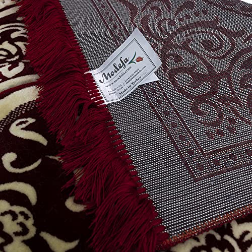 Modefa Turkish Islamic Velvet Prayer Rug - Thick & Wide Soft Praying Carpet for Men & Women - Large Prayer Mat - Eid & Ramadan Gift - with Kufi Cap, Beads & Car Hanger - Double Plush (Floral Red) - color: Floral Arch - Red
