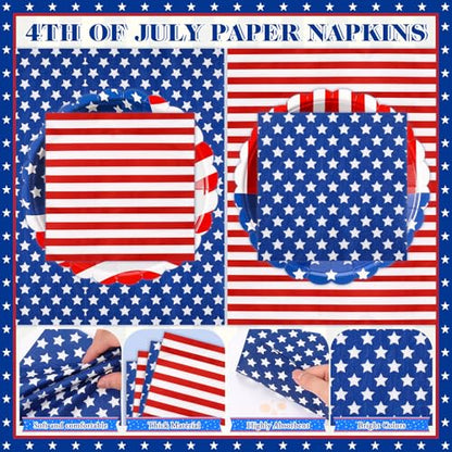 Funnymoom 96 Pcs 4th of July Tableware Set for 48 Guests Include 48 Pcs 7 Inch Dessert Plates and 48 Napkins Patriotic American Star Flag Dinnerware for 250th Anniversary Independence Day Party - style: Americana