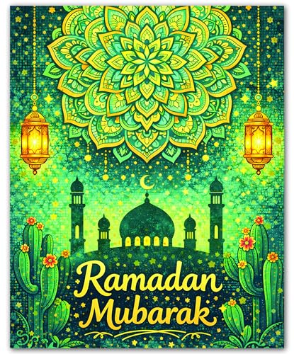 ZUKIY Islamic Wall Art - Green Mandala Mosque II - Muslim Wall Decor for Living Room - Islamic Home Decor - 8x10 Unframed Poster - color: Green Mandala Mosque II