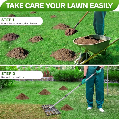 REAPALOT Lawn Leveling Rake, Lawn Leveler with Stainless Steel Long Handle, Heavy Duty Yard Level Tool for Leveling Soil, Sand Or Dirt Surfaces, Gardening Gloves Gift Included (17x10in) - size: 17x10in