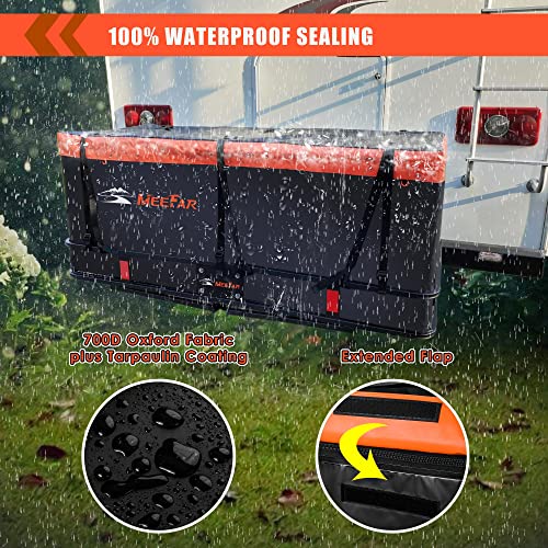 MeeFar Hitch Mount Cargo Carrier Bag Soft Shell 100% Waterproof 19.7 Cubic Feet (59" 24" 24") Include 8 Reinforced Straps for Truck Pickup All Vehicle with Steel Cargo Basket - size: 19 Cubic Feet