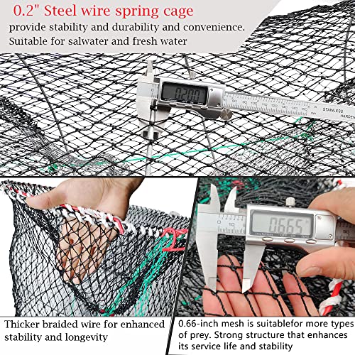 Drasry Crab Trap Bait Lobster Crawfish Shrimp Portable Folded Cast Net Magic Collapsible Fishing Traps Nets Accessories for Blue Crabs - color: Black, style: 2pcs 37.4 * 19.6in (0.66 Mesh)
