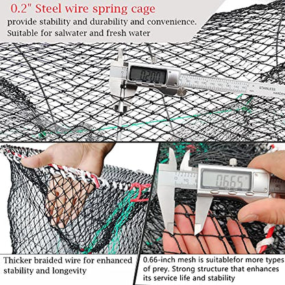 Drasry Crab Trap Bait Lobster Crawfish Shrimp Portable Folded Cast Net Magic Collapsible Fishing Traps Nets Accessories for Blue Crabs - color: Black, style: 2pcs 37.4 * 19.6in (0.66 Mesh)