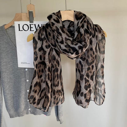 UTOWO Women Leopard Shawl Scarf Sheer Chiffon Fashion Neckerchief Classic Cheetah Hijab Lightweight Wrap Bandanas 31x66in