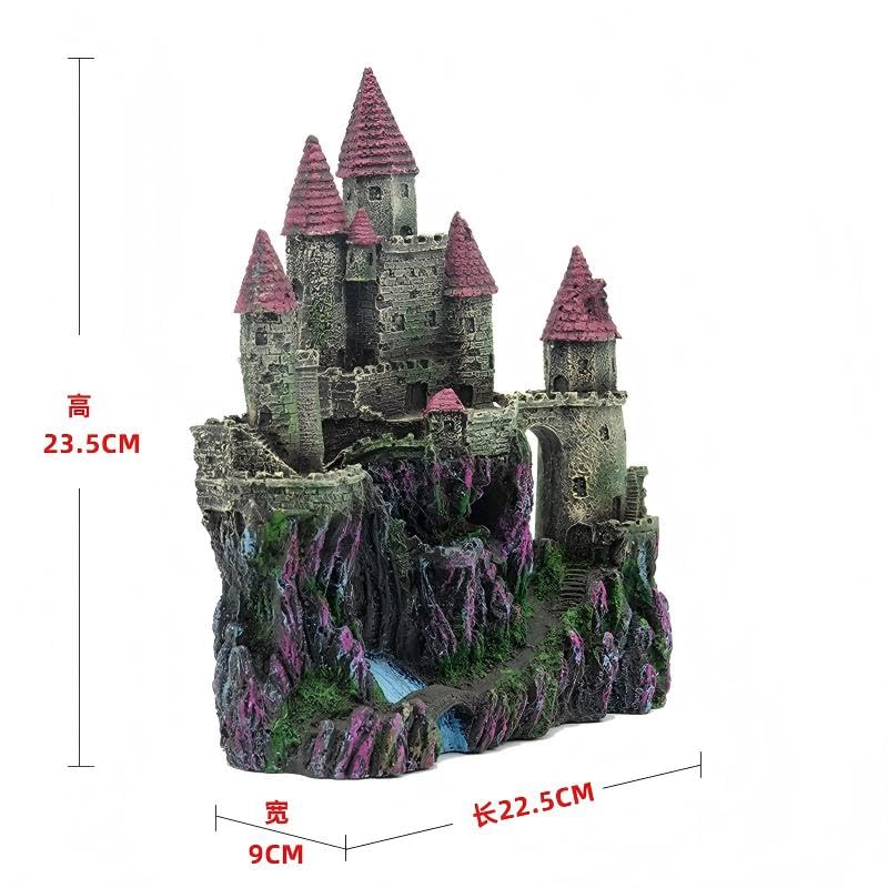 Aquarium Castle Decoration, Pink Tower, Resin Fish Tank Decoration, Medieval Style Landscape Decoration, Fish Tank Landscaping, Aquarium Accessories, 9.3 x 8.9 x 3.5 inches