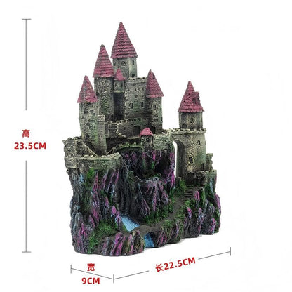 Aquarium Castle Decoration, Pink Tower, Resin Fish Tank Decoration, Medieval Style Landscape Decoration, Fish Tank Landscaping, Aquarium Accessories, 9.3 x 8.9 x 3.5 inches
