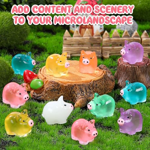 76PCS Luminous Mini Resin Pigs Miniature Pigs Figurines Cute Tiny Pig | Miniature Pigs Animals Figurines Glow in The Dark, Micro Garden Landscape, Dollhouses DIY, Birthday Party Decor - style: MiniPig 76PCS