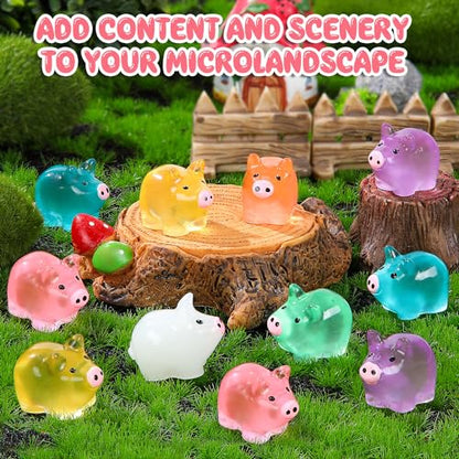 76PCS Luminous Mini Resin Pigs Miniature Pigs Figurines Cute Tiny Pig | Miniature Pigs Animals Figurines Glow in The Dark, Micro Garden Landscape, Dollhouses DIY, Birthday Party Decor - style: MiniPig 76PCS