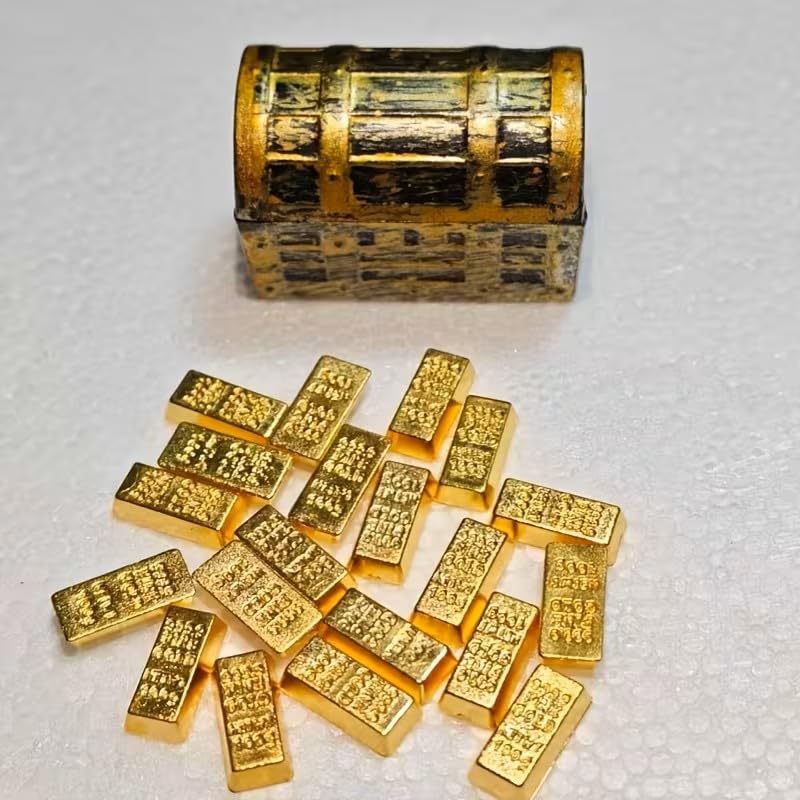 Metal Pirate Treasure Chest Aquarium Decor, Mini Treasure Box with Golden Coins & Bars, Lockable Fish Tank Accessory for Goldfish and Aquatic Plants Decoration