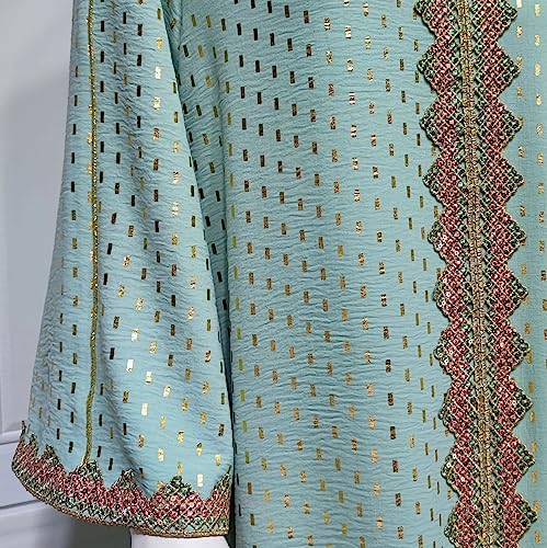 FPOVFPO Women's Muslim Abaya One-Piece V Neck Bronzing Dress Islamic Full Length Kaftan Daily Casual - color: Green, size: Small