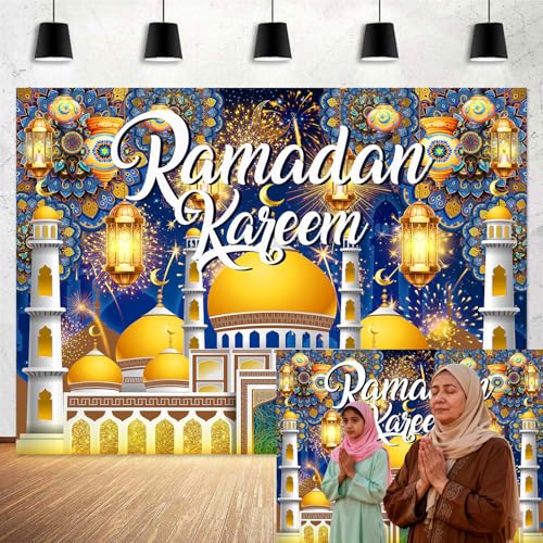 7X5FT Ramadan Kareem Photo Backdrop, Muslim Eid Ramadan Mubarak Decorations Background for Islamic Muslim Al Fitr Party Decor Banner Supplies - size: 7x5ft