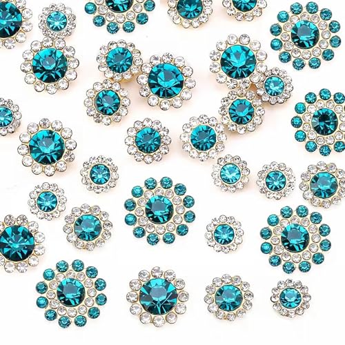 100pcs Sew on Rhinestones Crystals Glass Gems Metal Claw Mixed 8mm 10mm 12mm 14mm Sunflower Garments for Sewing Headband Jewelry Crafts Clothes Shoes Belt Accessories(12 Blue Zircon) - color: 12 Blue Zircon
