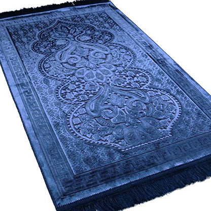 Modefa Prayer Rug - Luxury Velvet Muslim Prayer Rug with Tasbih Beads Soft Elegant Prayer Mat Meditation Mat - Plain Solid Turkish Prayer Matt Islam Ramadan Eid Gift - Paisley (Navy Blue) - color: Navy Blue