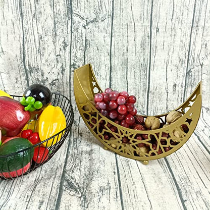 KYMY Ramadan Eid Mubarak Dessert Tray, Moon Star Metal Plate Tray for Islamic Muslim Festival Party, Dessert Food Fruit Storage Tableware for Ramadan and EID Mubarak (Moon)