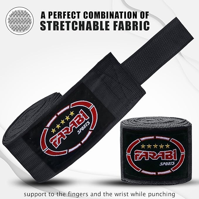 FARABI Kids Boxing Hand Wraps 100 Inches Long Junior Hand Wraps Boxing Hand Wraps Muay Thai Hand Wraps MMA Boxing Hand Wraps Men Boxing Hand Wraps Kids Boxing Hand Wraps Inner Gloves - color: Black (Pack of 2)