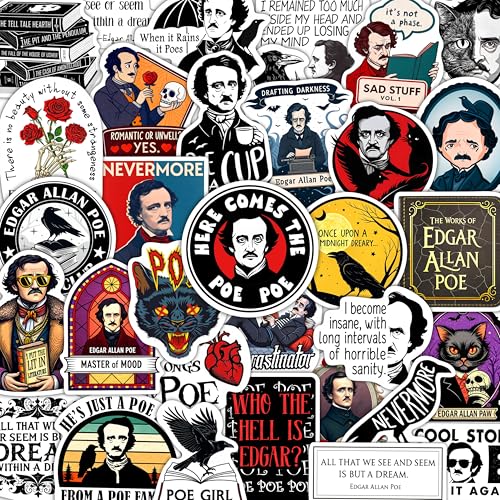 100Pcs Edgar Allan Poe Stickers for Water Bottle, for Laptop - Edgar Allan Poe Gifts, Party Supplies & Decorations, Literature Stickers - Gifts for Women & Men - color: Edgar Allan Poe Stickers