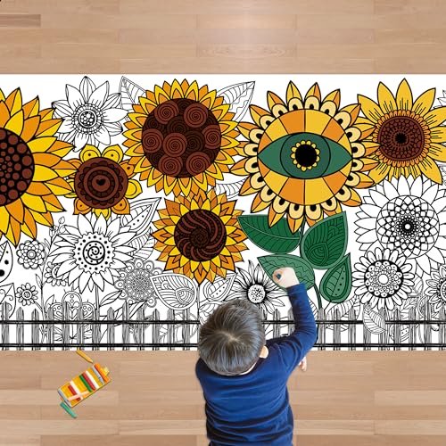 OHOME Sunflower Giant Coloring Poster/Tablecloth - Sunflower Decor - 30 x 72 Inches Jumbo Coloring Banner Kids Crafts Activities Decor Party Supplies - style: Sunflower
