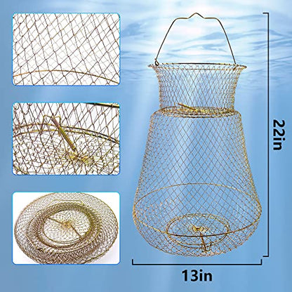 Galvanized Steel Wire Fish Baskets,Portable Fishing Basket for Fish Outdoor,Collapsible Wire Fish Baskets，Minnow Bucket. - size: Medium -13X22 INCH