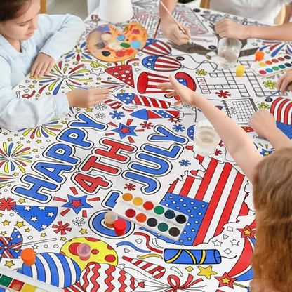 Gatherfun 7월 4일 컬러링 식탁보 | 애국적인 자이언트 포스터 80.9 x 182.9cm(31.5 x 72인치) | 독립 기념일 장식 및 활동에 이상적 | 교실 벽 또는 학교 파티 테이블 커버를 위한 미국 국기 테마 - style: 독립 기념일