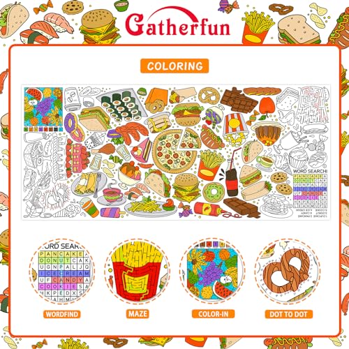 Gatherfun Giant Kids 컬러링 포스터 | 80.9 x 182.9cm(31.5 x 72인치), 교실, 생일 및 이벤트를 위한 재미있는 음식 테마 활동 | 벽 장식 또는 테이블 커버로 다용도 - style: 음식 섭취