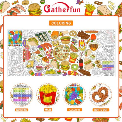 Gatherfun Giant Kids 컬러링 포스터 | 80.9 x 182.9cm(31.5 x 72인치), 교실, 생일 및 이벤트를 위한 재미있는 음식 테마 활동 | 벽 장식 또는 테이블 커버로 다용도 - style: 음식 섭취