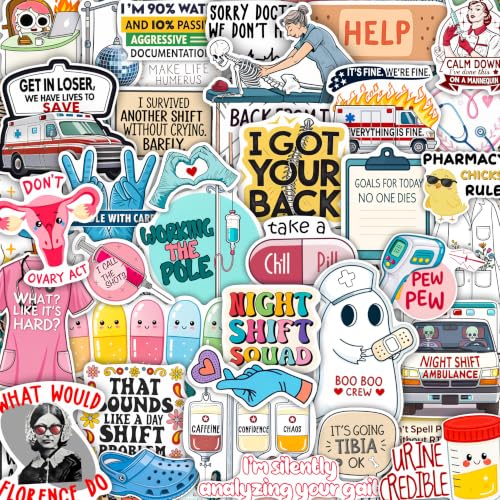 100Pcs Funny Healthcare Stickers and Decals for Water Bottle, Laptop - Funny Healthcare Gifts, Party Supplies & Dacorations - Medical, Nurse, Doctor Stickers Waterproof - Gift for Women & Men - color: Funny Healthcare Stickers