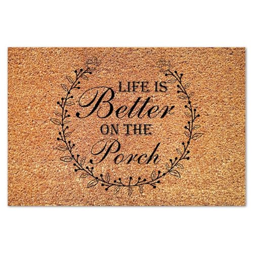 Life is Better On The Porch Coir Mat Rectangular Door Mats Family Love Rustic Weather Resistant Non Slip Mat for Front Porch Entrance Entryway Patio 16x24in - color: Style-6, size: 2' x 1'4" (Rectangular)