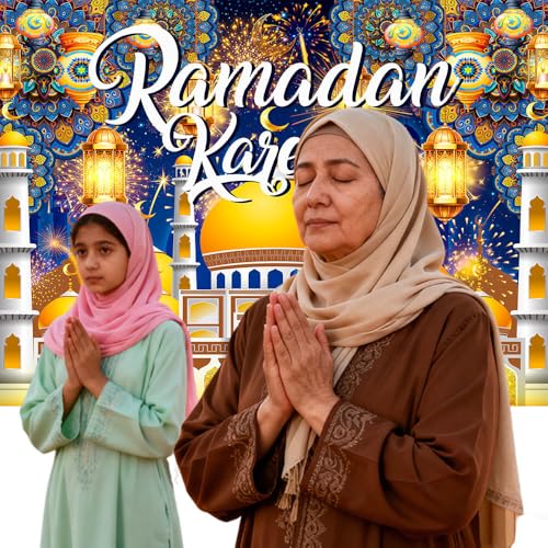 7X5FT Ramadan Kareem Photo Backdrop, Muslim Eid Ramadan Mubarak Decorations Background for Islamic Muslim Al Fitr Party Decor Banner Supplies - size: 7x5ft