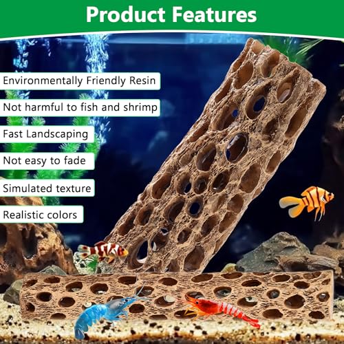 6“ Resin Cholla Wood Aquarium Décor Wood- Realistic Shrimp Hideout & Climbing Toy (6" L×2”Dia, 2pcs)