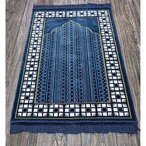 Modefa Prayer Mat - Thin Lightweight Velvet Turkish Muslim Prayer Rug - Prayer Rug Islam Men - Islamic Prayer Rug Sajjadah Prayer Mats Namaz Mat for Salah Islamic Gift Car Hanger - Vined Arch (Blue) - color: Blue