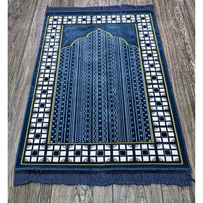 Modefa Prayer Mat - Thin Lightweight Velvet Turkish Muslim Prayer Rug - Prayer Rug Islam Men - Islamic Prayer Rug Sajjadah Prayer Mats Namaz Mat for Salah Islamic Gift Car Hanger - Vined Arch (Blue) - color: Blue