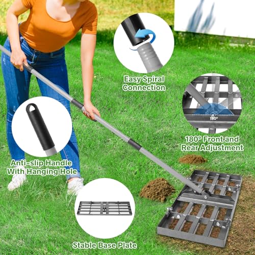 REAPALOT Lawn Leveling Rake, Lawn Leveler with Stainless Steel Long Handle, Heavy Duty Yard Level Tool for Leveling Soil, Sand Or Dirt Surfaces, Gardening Gloves Gift Included (30x10in) - size: 30x10in
