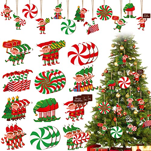 Patelai 36 Pcs Elf Christmas Tree Ornaments Wooden Candy Set - style: Elf
