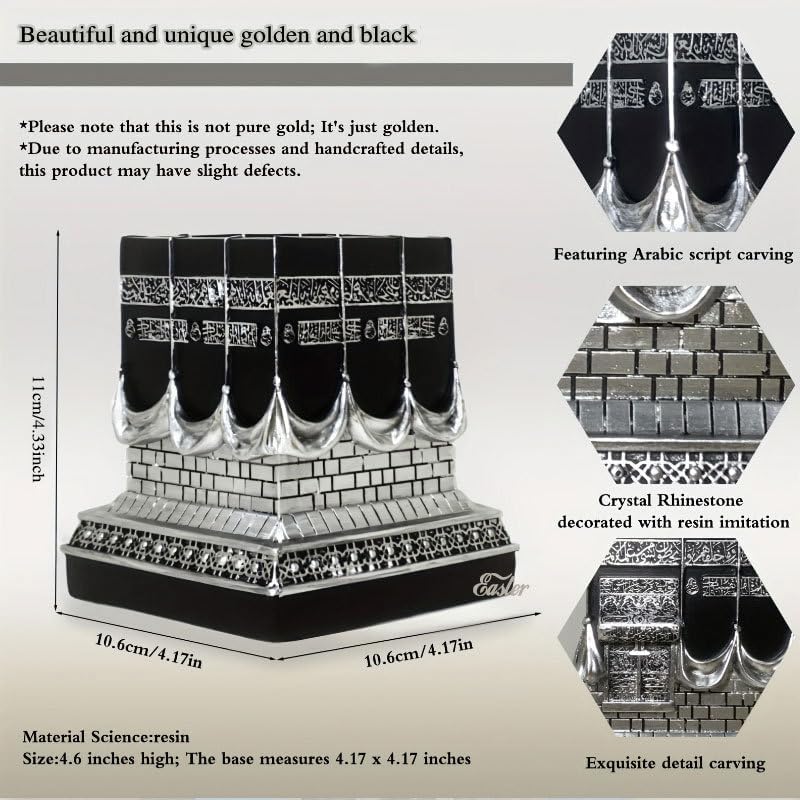 Islamic Kaba Replice Model,Muslim Turkish Home Table Decorations,Islamic Ramadan Showpiece,Golden Black Islamic Prayer House Model,Eid Ramadan、umrah Gift (Silver) - color: Silver
