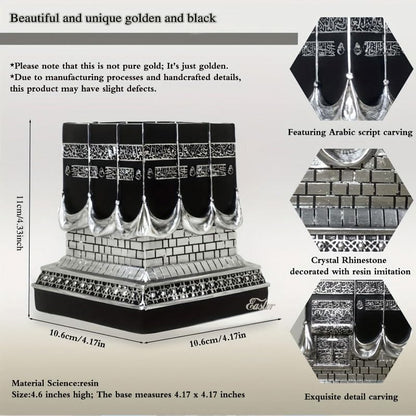 Islamic Kaba Replice Model,Muslim Turkish Home Table Decorations,Islamic Ramadan Showpiece,Golden Black Islamic Prayer House Model,Eid Ramadan、umrah Gift (Silver) - color: Silver