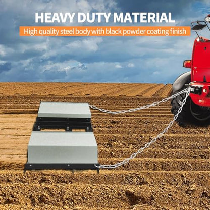 6FT Drag Harrow Driveway Grader Heavy Duty Power Lawn Rake with 4FT Chain Tow Behind for ATV, UTV, Tractor, Mower, Land Leveler for Gravel, Sand, Soil, Hay - size: 6FT
