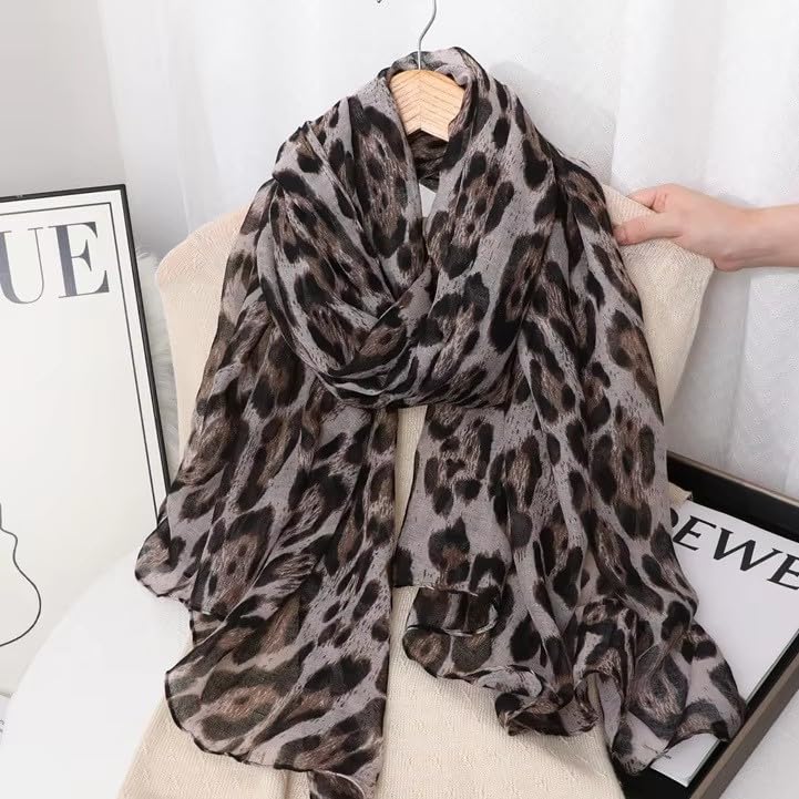UTOWO Women Leopard Shawl Scarf Sheer Chiffon Fashion Neckerchief Classic Cheetah Hijab Lightweight Wrap Bandanas 31x66in